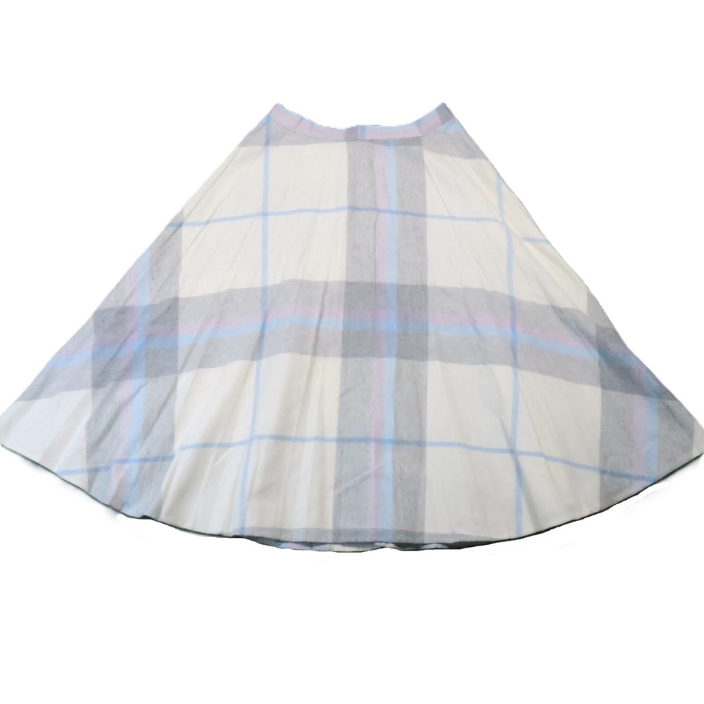 Unbranded Pastel Plaid Circle Skirt XS Cream Wool Blend Flared Vintage Academia